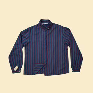 Vintage 70s/80s blouse by Bon Jour, long sleeve 1970s size 38 purple/teal shirt